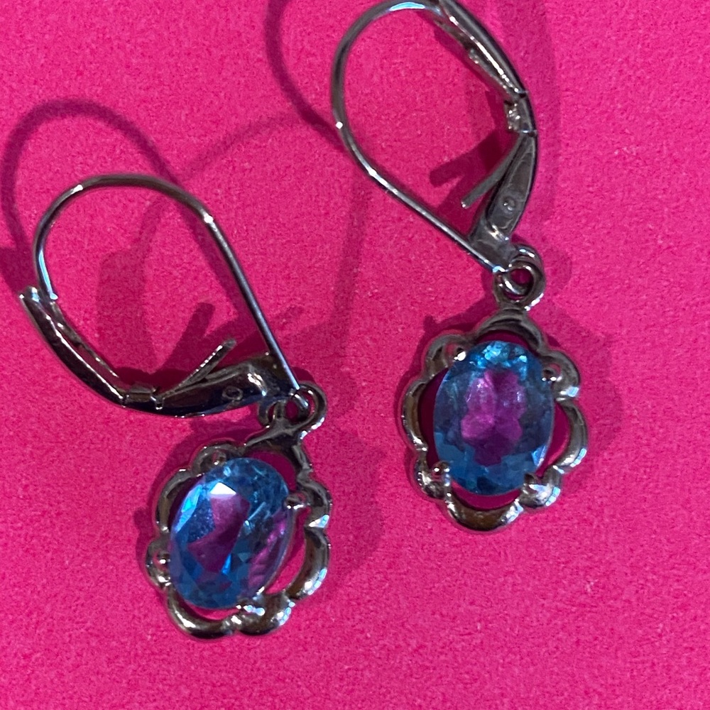 Elegant Blue Topaz 3 Earrings 2 Pendants and 1 Amethyst Pendant Gemstone Jewelry - Picture 10 of 14